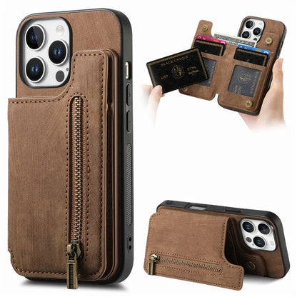For iPhone 16 Pro Max Case with Zipper Card Holder Leather+TPU Phone Cover