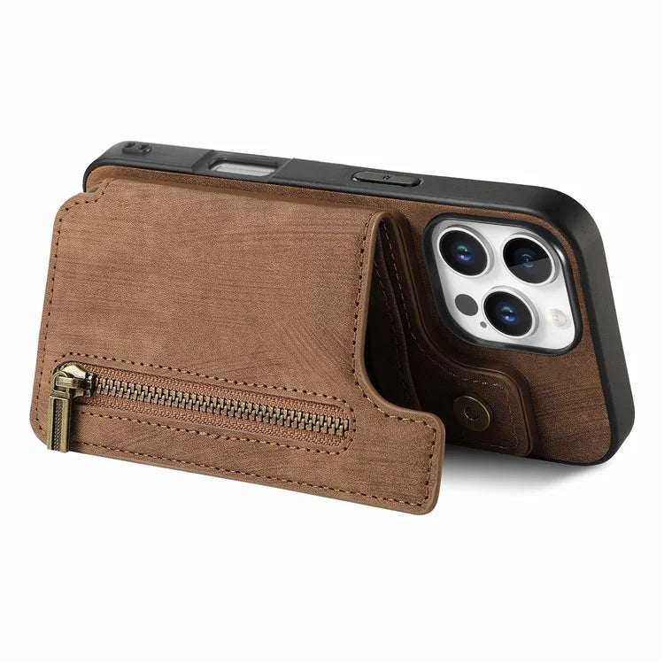 For iPhone 16 Pro Max Case with Zipper Card Holder Leather+TPU Phone Cover