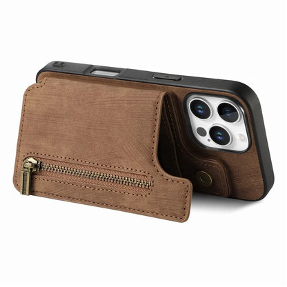 For iPhone 16 Pro Max Case with Zipper Card Holder Leather+TPU Phone Cover