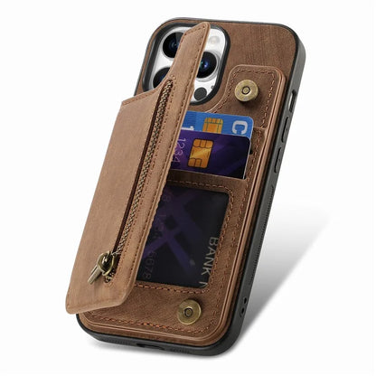 For iPhone 16 Pro Max Case with Zipper Card Holder Leather+TPU Phone Cover