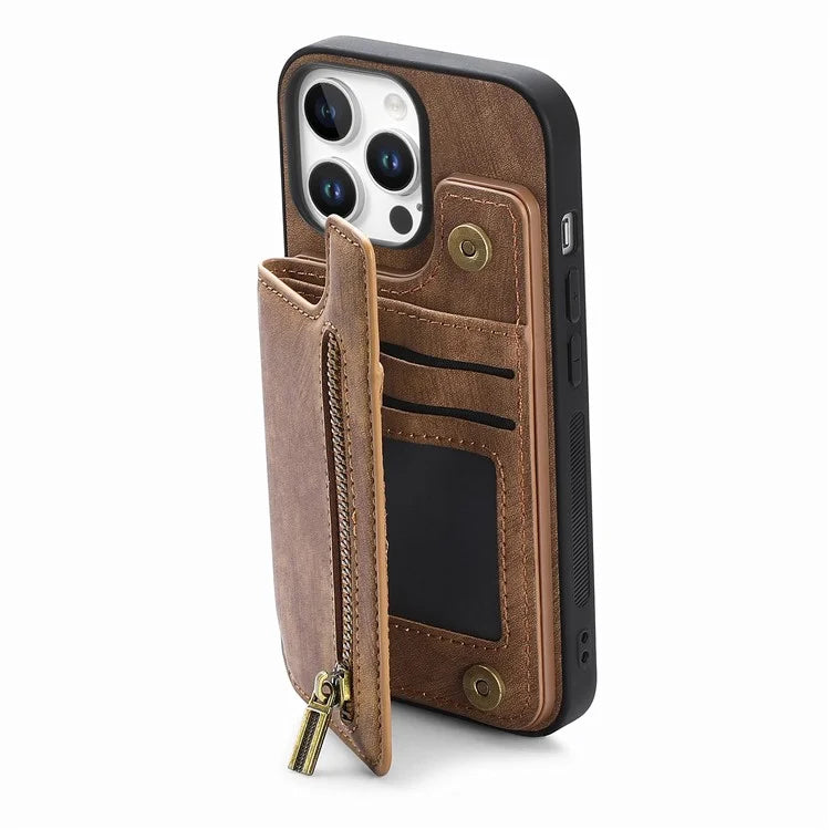 For iPhone 16 Pro Max Case with Zipper Card Holder Leather+TPU Phone Cover