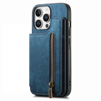 For iPhone 16 Pro Max Case with Zipper Card Holder Leather+TPU Phone Cover
