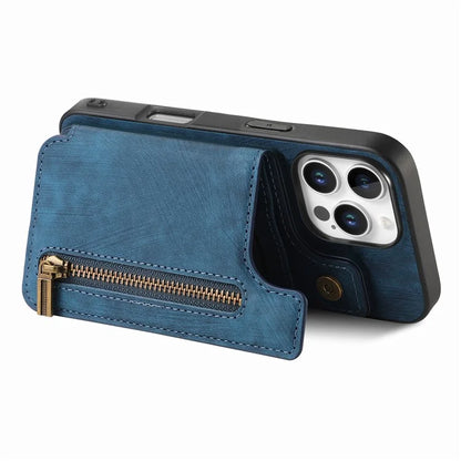 For iPhone 16 Pro Max Case with Zipper Card Holder Leather+TPU Phone Cover