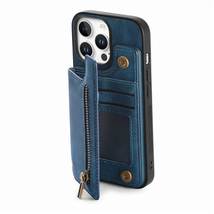 For iPhone 16 Pro Max Case with Zipper Card Holder Leather+TPU Phone Cover
