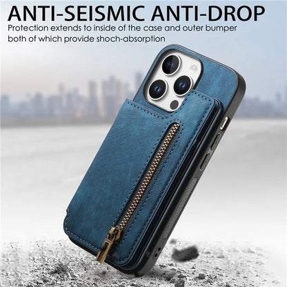 For iPhone 16 Pro Max Case with Zipper Card Holder Leather+TPU Phone Cover