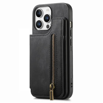 For iPhone 16 Pro Max Case with Zipper Card Holder Leather+TPU Phone Cover
