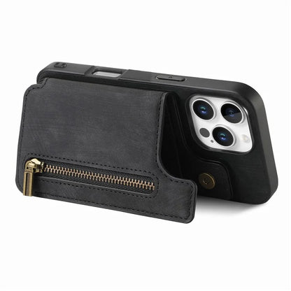 For iPhone 16 Pro Max Case with Zipper Card Holder Leather+TPU Phone Cover