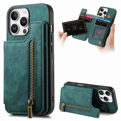 For iPhone 16 Pro Max Case with Zipper Card Holder Leather+TPU Phone Cover