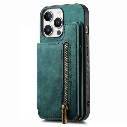 For iPhone 16 Pro Max Case with Zipper Card Holder Leather+TPU Phone Cover