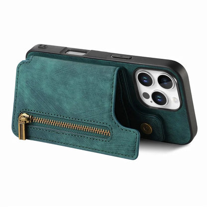 For iPhone 16 Pro Max Case with Zipper Card Holder Leather+TPU Phone Cover