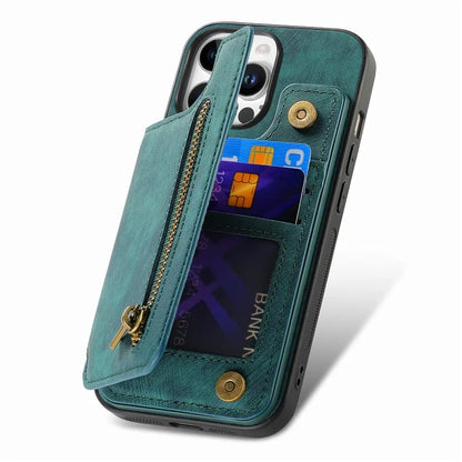For iPhone 16 Pro Max Case with Zipper Card Holder Leather+TPU Phone Cover