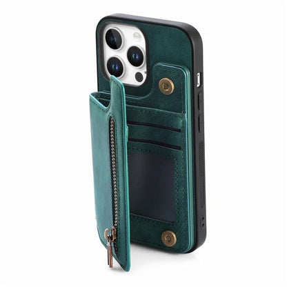 For iPhone 16 Pro Max Case with Zipper Card Holder Leather+TPU Phone Cover