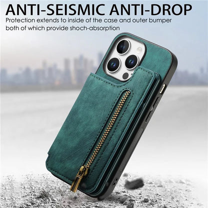For iPhone 16 Pro Max Case with Zipper Card Holder Leather+TPU Phone Cover