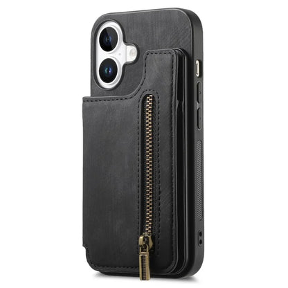 For iPhone 16 Case with Zipper Card Holder Leather+TPU Phone Cover