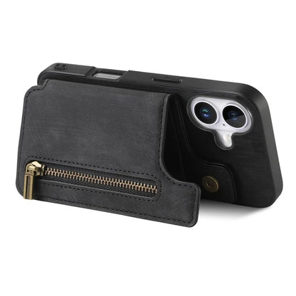 For iPhone 16 Case with Zipper Card Holder Leather+TPU Phone Cover