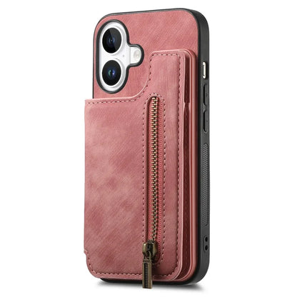 For iPhone 16 Case with Zipper Card Holder Leather+TPU Phone Cover