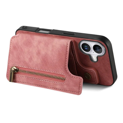 For iPhone 16 Case with Zipper Card Holder Leather+TPU Phone Cover