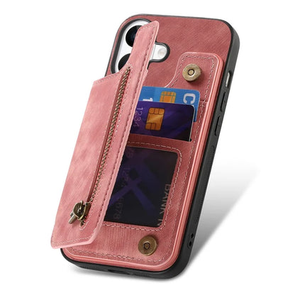 For iPhone 16 Case with Zipper Card Holder Leather+TPU Phone Cover