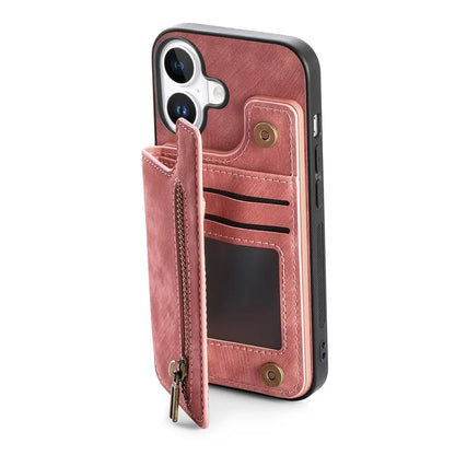 For iPhone 16 Case with Zipper Card Holder Leather+TPU Phone Cover