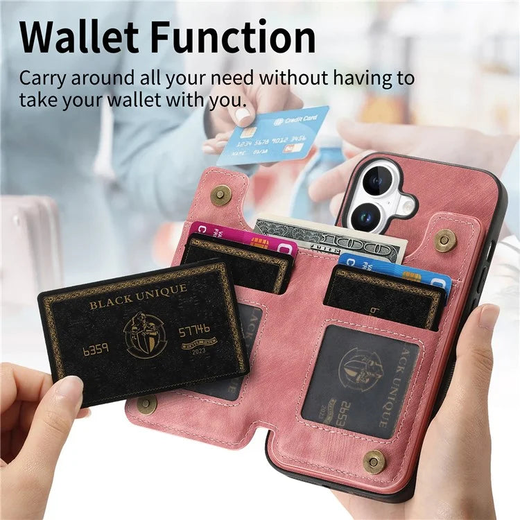 For iPhone 16 Case with Zipper Card Holder Leather+TPU Phone Cover