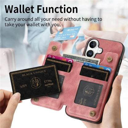 For iPhone 16 Case with Zipper Card Holder Leather+TPU Phone Cover