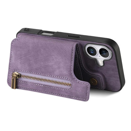 For iPhone 16 Case with Zipper Card Holder Leather+TPU Phone Cover