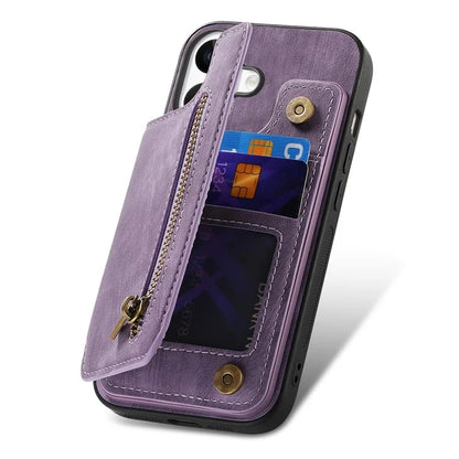 For iPhone 16 Case with Zipper Card Holder Leather+TPU Phone Cover