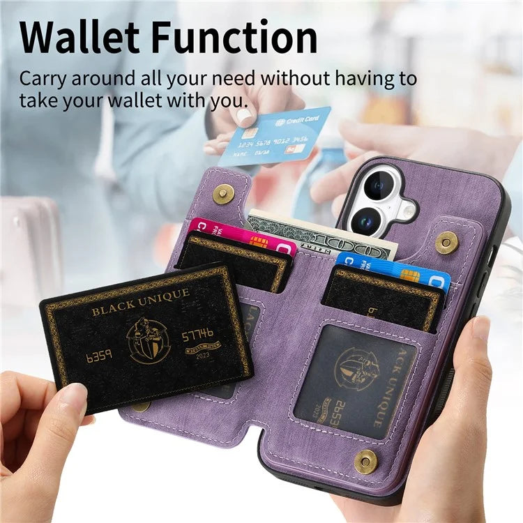 For iPhone 16 Case with Zipper Card Holder Leather+TPU Phone Cover