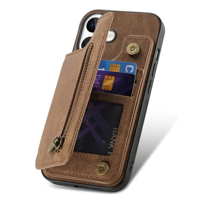 For iPhone 16 Case with Zipper Card Holder Leather+TPU Phone Cover