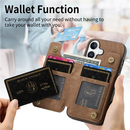 For iPhone 16 Case with Zipper Card Holder Leather+TPU Phone Cover