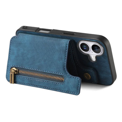 For iPhone 16 Case with Zipper Card Holder Leather+TPU Phone Cover