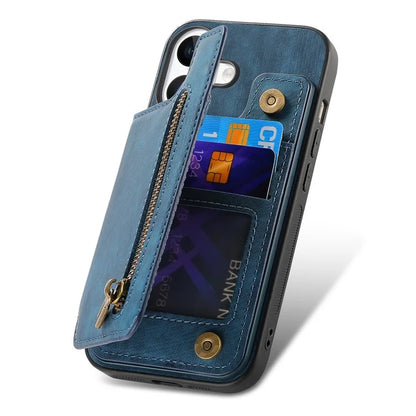 For iPhone 16 Case with Zipper Card Holder Leather+TPU Phone Cover