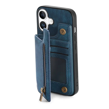 For iPhone 16 Case with Zipper Card Holder Leather+TPU Phone Cover