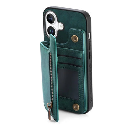 For iPhone 16 Case with Zipper Card Holder Leather+TPU Phone Cover