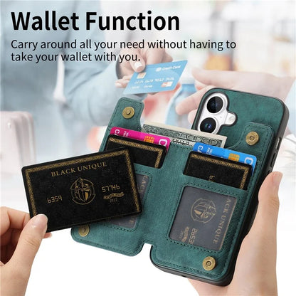 For iPhone 16 Case with Zipper Card Holder Leather+TPU Phone Cover