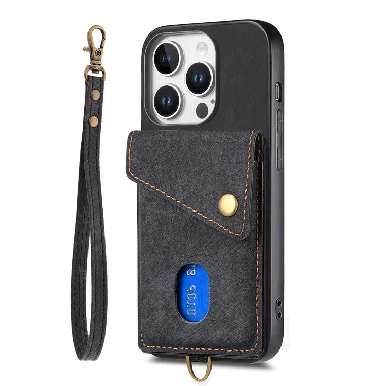 For iPhone 16 Pro Max Case with Card Slot Kickstand Leather TPU Phone Cover