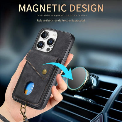 For iPhone 16 Pro Max Case with Card Slot Kickstand Leather TPU Phone Cover