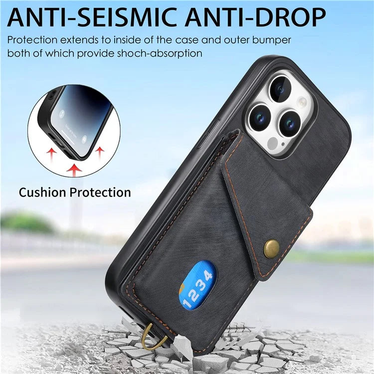 For iPhone 16 Pro Max Case with Card Slot Kickstand Leather TPU Phone Cover