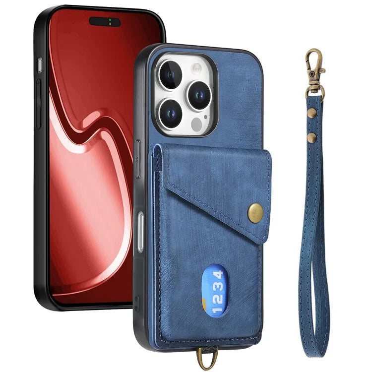 For iPhone 16 Pro Max Case with Card Slot Kickstand Leather TPU Phone Cover