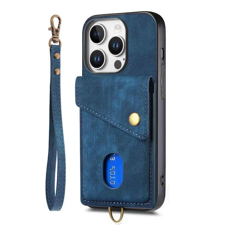 For iPhone 16 Pro Max Case with Card Slot Kickstand Leather TPU Phone Cover