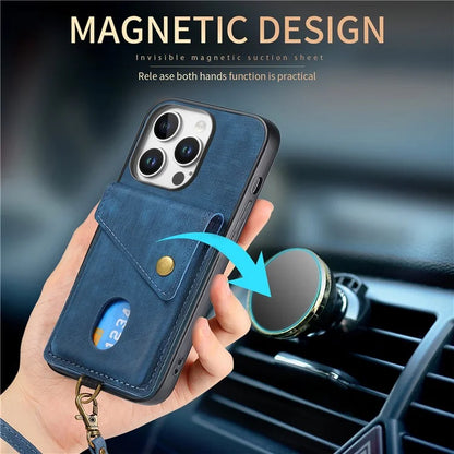 For iPhone 16 Pro Max Case with Card Slot Kickstand Leather TPU Phone Cover