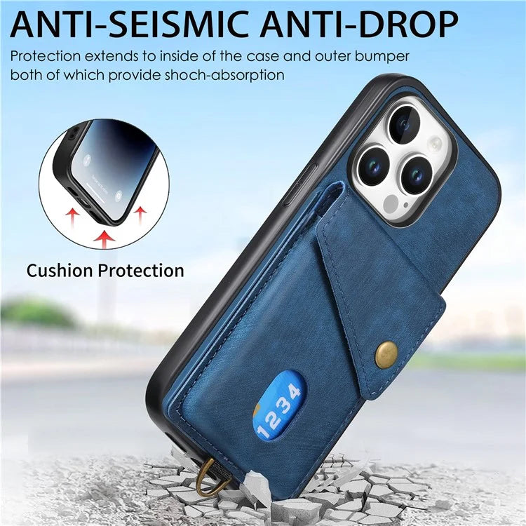 For iPhone 16 Pro Max Case with Card Slot Kickstand Leather TPU Phone Cover