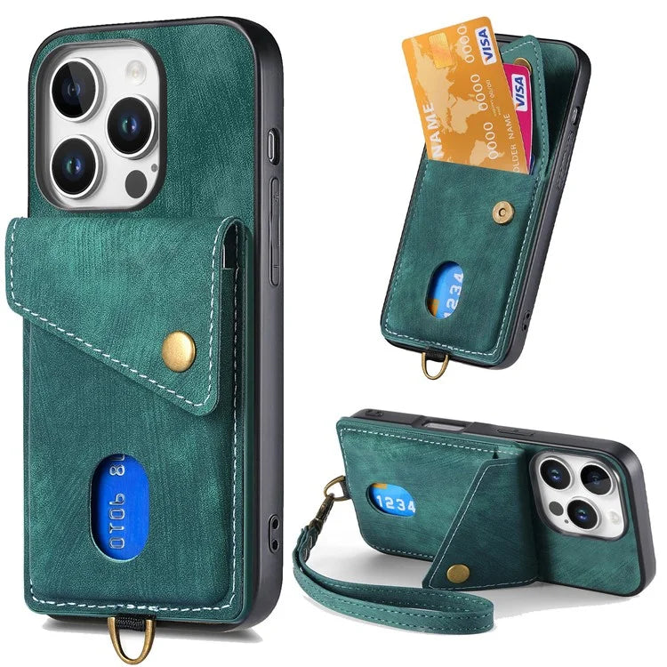 For iPhone 16 Pro Max Case with Card Slot Kickstand Leather TPU Phone Cover