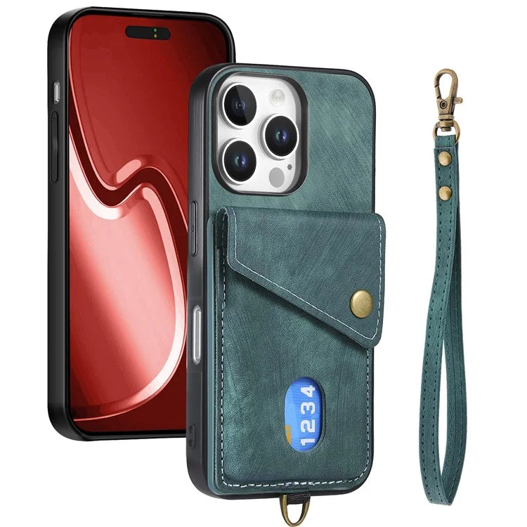 For iPhone 16 Pro Max Case with Card Slot Kickstand Leather TPU Phone Cover