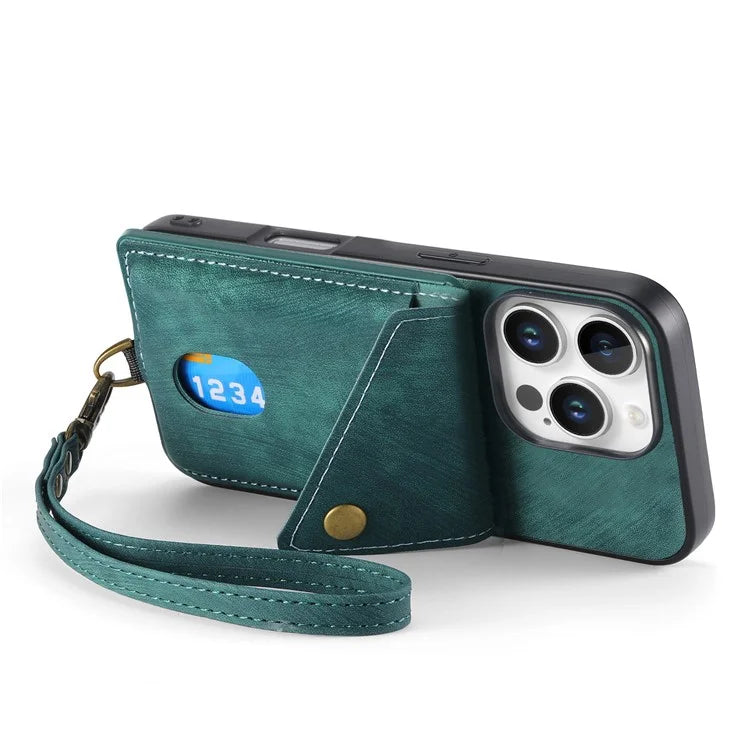 For iPhone 16 Pro Max Case with Card Slot Kickstand Leather TPU Phone Cover