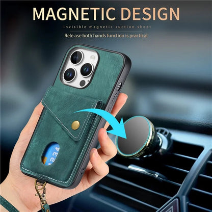 For iPhone 16 Pro Max Case with Card Slot Kickstand Leather TPU Phone Cover