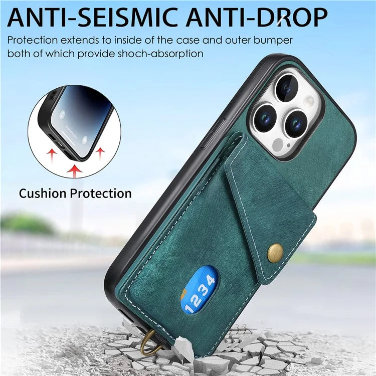 For iPhone 16 Pro Max Case with Card Slot Kickstand Leather TPU Phone Cover