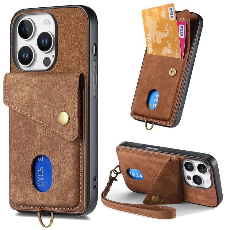 For iPhone 16 Pro Max Case with Card Slot Kickstand Leather TPU Phone Cover