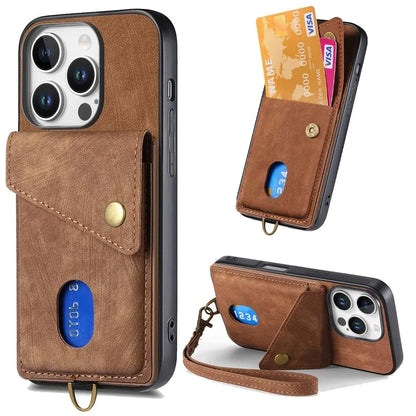 For iPhone 16 Pro Max Case with Card Slot Kickstand Leather TPU Phone Cover