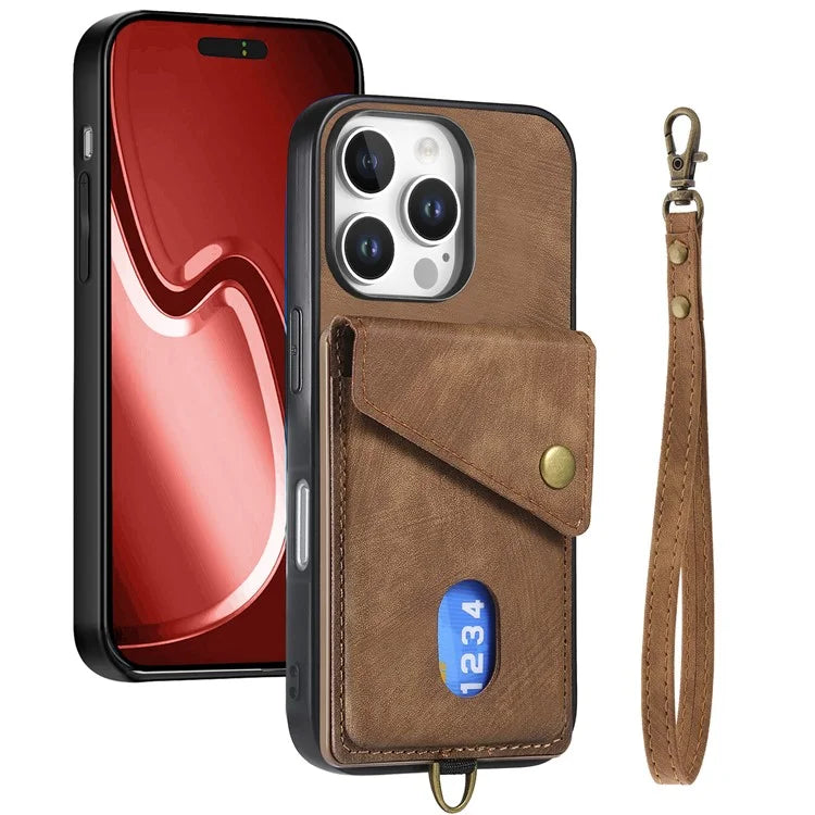 For iPhone 16 Pro Max Case with Card Slot Kickstand Leather TPU Phone Cover